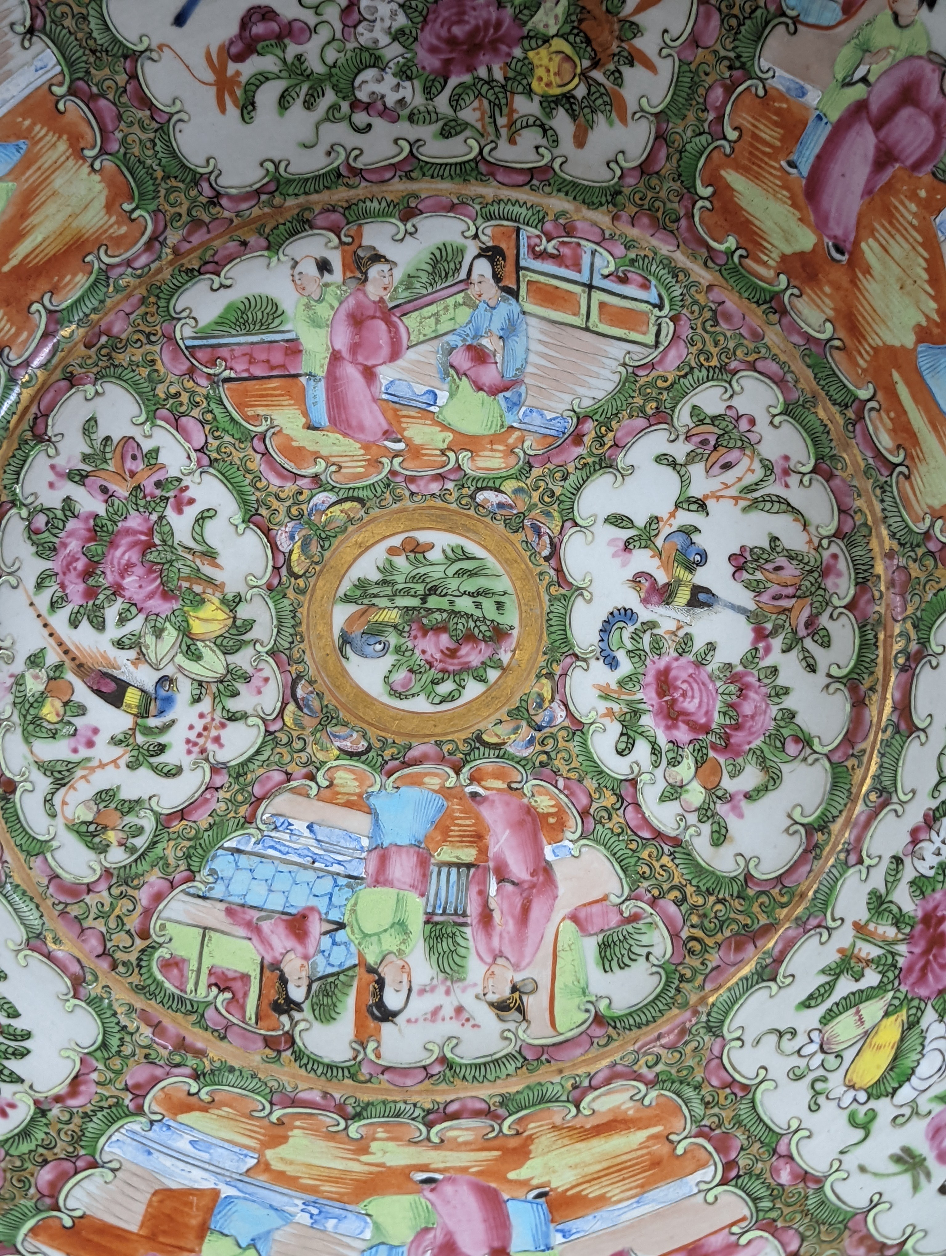 A 19th century Chinese famille rose water bottle with cover and basin, water bottle and cover 39 cms high.